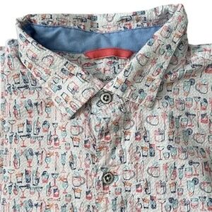 TOMMY BAHAMA White Cocktail Print Nova Wave Seersucker SS Camp Shirt Large L